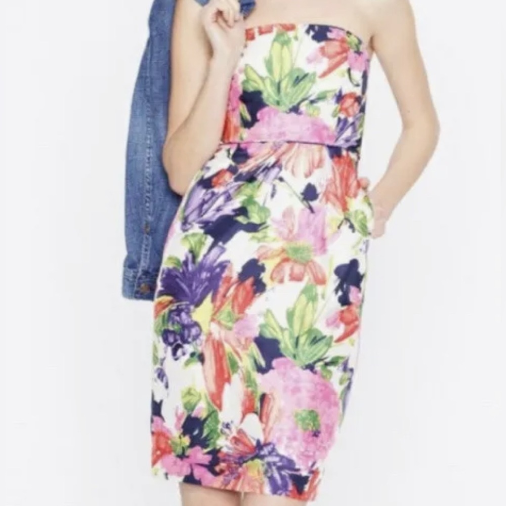 J. Crew Ella Garden Womens Size 4 Floral Silk Strapless Dress.